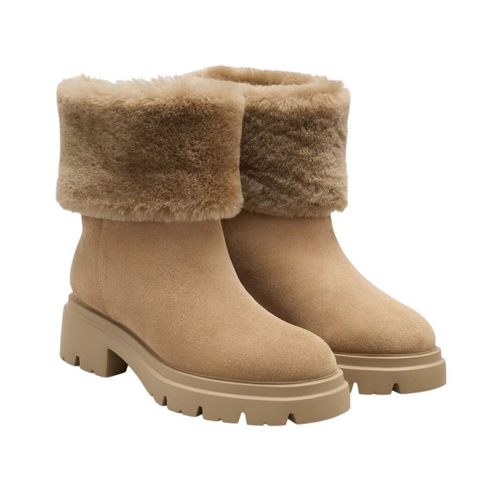Stuart Weitzman Hudson Suede & Shearling Bootie, Brown